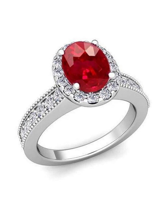 Enterprises 64238 4.60 CT Red Ruby with Diamonds Ring, 14K White Gold - Size 6.5