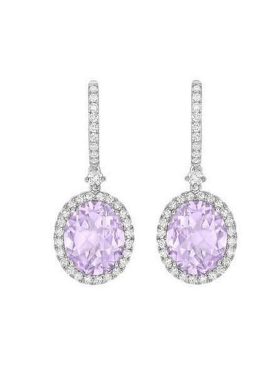 Enterprises 64248 11.20 CT Amethyst & Diamonds Dangle Earrings, 14K White Gold