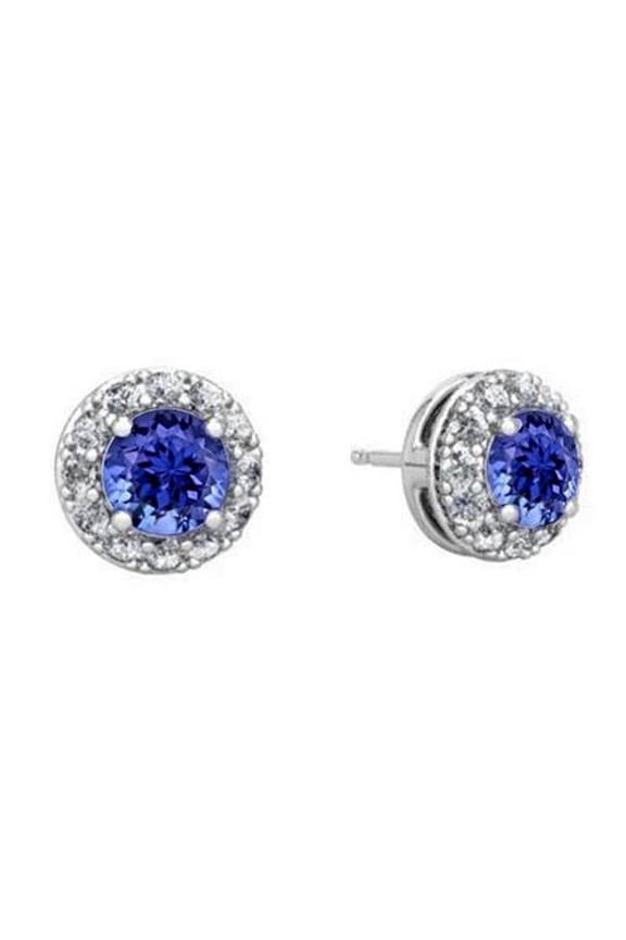 Enterprises 64274 3.70 CT Tanzanite & Diamonds Stud Earrings, 14K White Gold