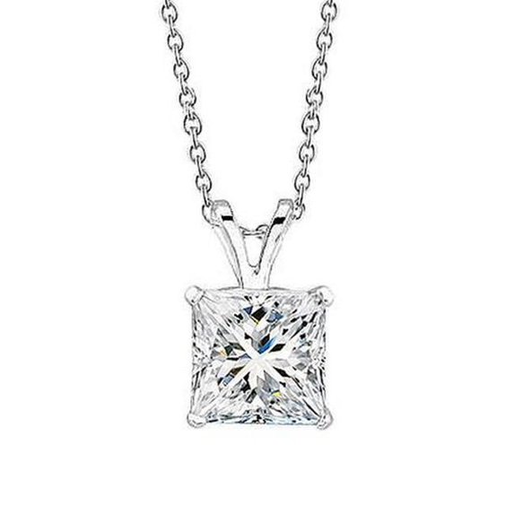 Harry Chad Enterprises 64311 1.25 CT Princess Cut Diamond Necklace Pendant, 14K White Gold