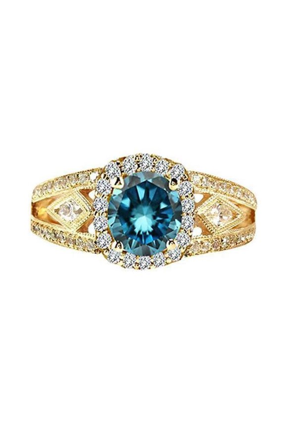 Enterprises 64494 3 CT Big Blue Round Diamonds Gemstone Antique Style Wedding Ring, Size 6.5
