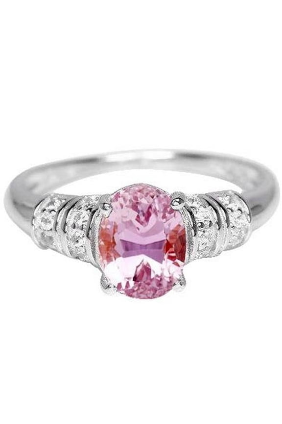 Enterprises 64495 14K White Gold 16.75 CT Pink Kunzite with Diamond Engagement Ring, Size 6.5