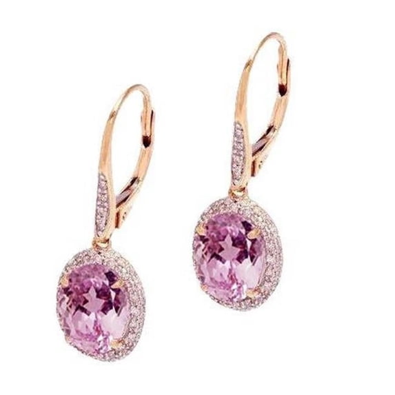 Harry Chad Enterprises 64515 12.56 CT Oval Cut Pink Kunzite with Diamond Dangle Earring