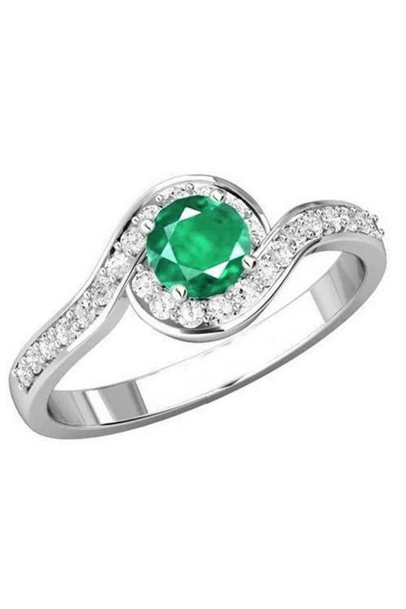 Enterprises 64530 Round Cut 2.26 CT Emerald & Diamonds Engagement Ring, Size 6.5