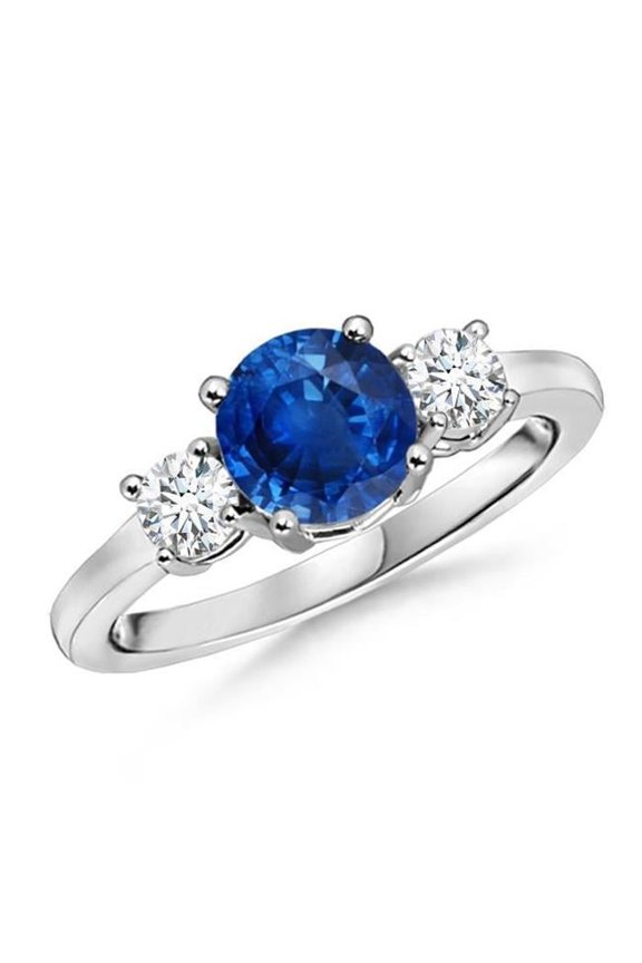 Enterprises 64633 3 Stone 2.70 CT Sapphire & Diamonds Wedding Ring, 14K White Gold - Size 6.5