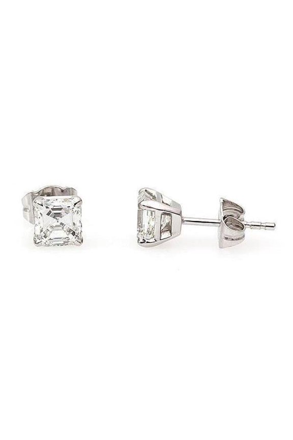 Enterprises 64719 1.30 CT Womens Jewelry Asscher Diamond Stud Earring, 14K White Gold
