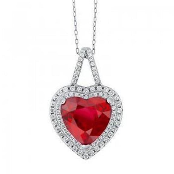 Harry Chad Enterprises 64901 2.85 CT Gold Heart Cut Red Ruby with Diamond Pendant