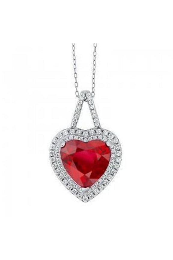 Enterprises 64901 2.85 CT Gold Heart Cut Red Ruby with Diamond Pendant