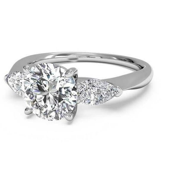 Harry Chad Enterprises 64914 1.30 CT Round & Pear Diamond Three Stone Ring, 14K White Gold - Size 6.5