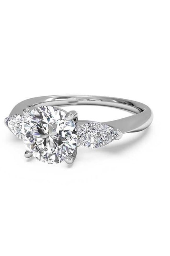 Enterprises 64914 1.30 CT Round & Pear Diamond Three Stone Ring, 14K White Gold - Size 6.5