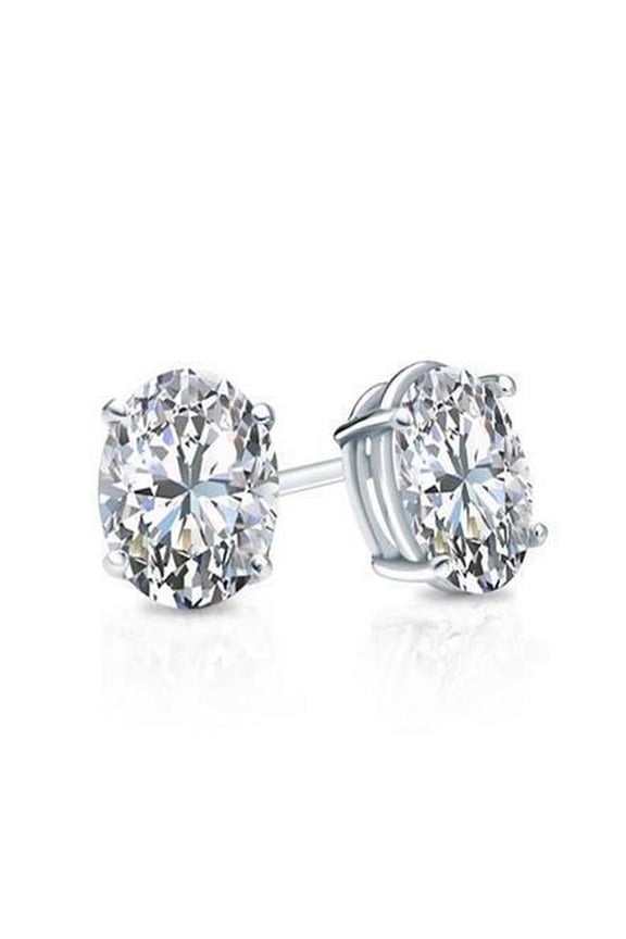 Enterprises 64960 Womens 1.40 CT Oval Cut Diamond Stud Earring, 14K White Gold