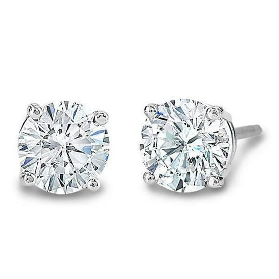 Harry Chad Enterprises 65004 2 CT Solitaire Round Diamond Stud Earring, 14K White Gold