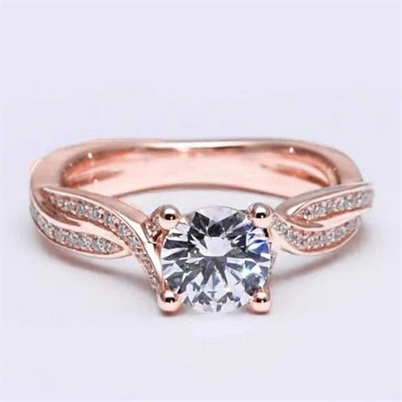 Harry Chad Enterprises 65396 2 CT Diamond Engagement Solitaire Ring with Accents, 14K Rose Gold - Size 6.5