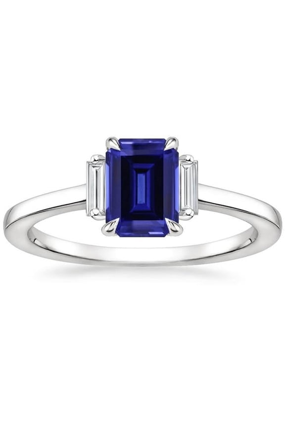 Enterprises 65479 Ceylon Blue Sapphire Diamond 3 Stone Ring 2.50 CT Prong Set, Size 6.5