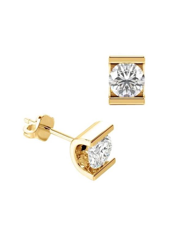 Enterprises 65658 2 CT Round Cut 14K Yellow Gold Diamond Stud Channel Set