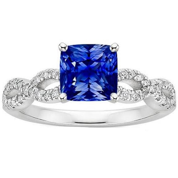 Harry Chad Enterprises 65716 2.75 CT Cushion Blue Sapphire Diamond Solitaire Ring with Accents, Size 6.5