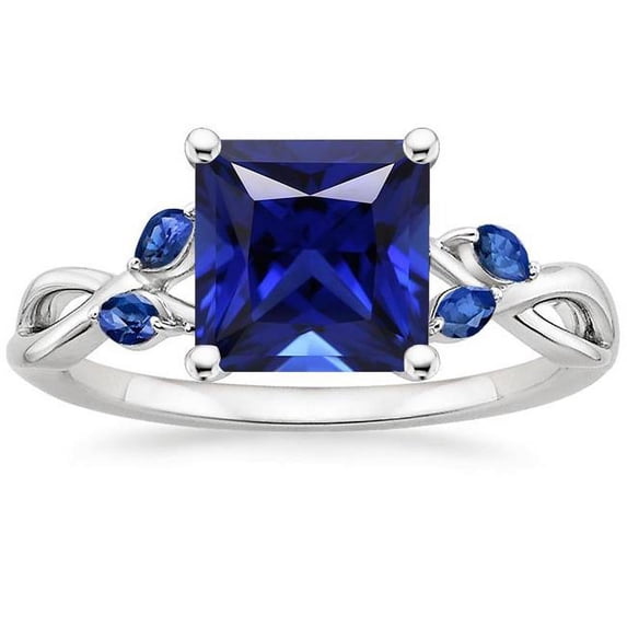 Harry Chad Enterprises 65978 5.50 CT Womens Princess & Marquise Ceylon Sapphires Anniversary Ring, Size 6.5