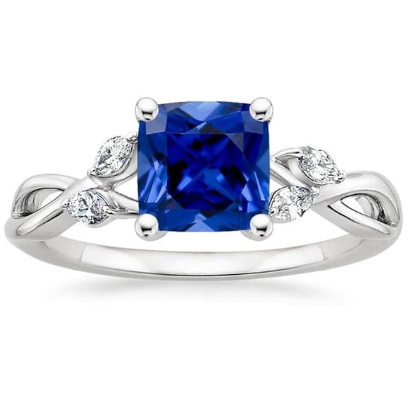 Harry Chad Enterprises 66015 2.75 CT Womens Diamond Marquise & Cushion Five Stone Sapphire Ring, Size 6.5