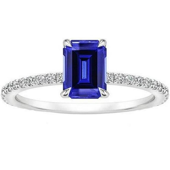 Harry Chad Enterprises 66119 4 CT Solitaire Accents Emerald Sri Lankan Sapphire & Diamond Ring, Size 6.5