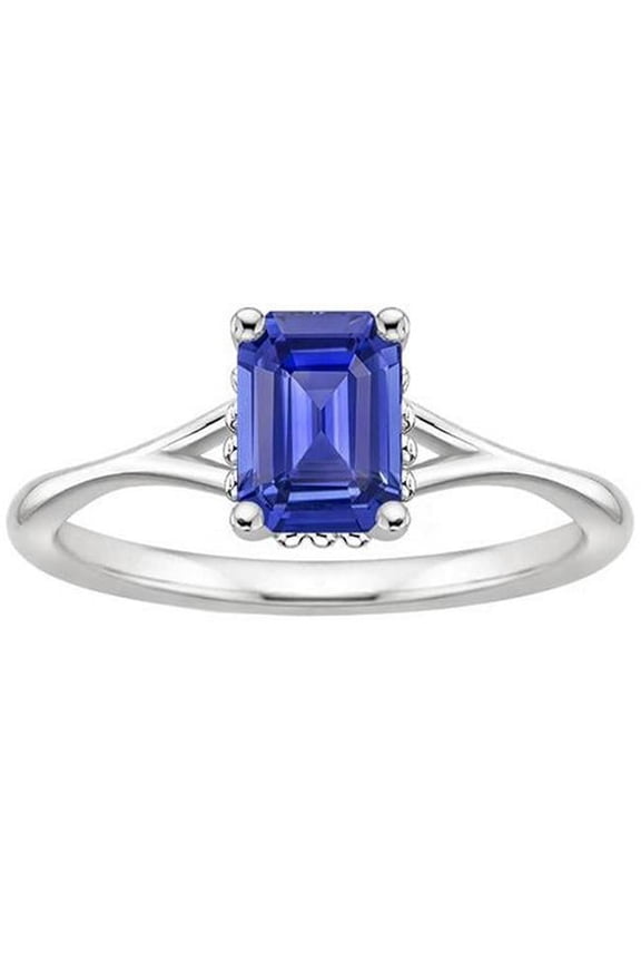 Enterprises 66470 2 CT Milgrain Shank Emerald Blue Sapphire Solitaire Ring, Size 6.5