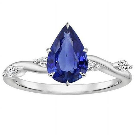 Harry Chad Enterprises 66499 4.50 CT Womens Pear with Marquise Diamond Accents Sapphire Ring, Size 6.5