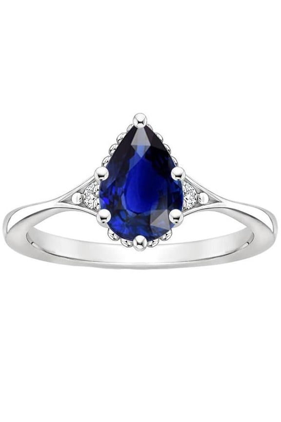 Enterprises 66509 3.25 CT 3 Stone Split Shank Pear Blue Sapphire & Diamonds Ring, Size 6.5