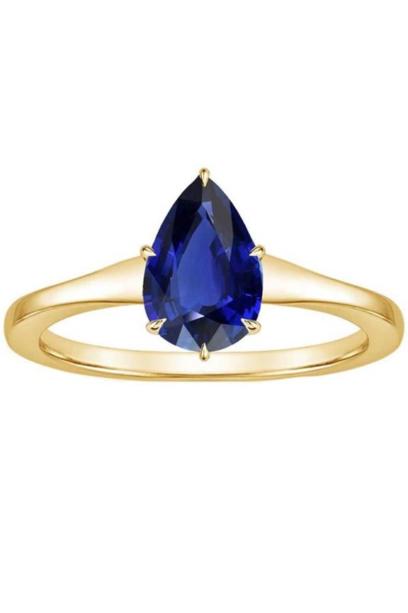 Enterprises 66516 2.50 CT Yellow Gold Teardrop Style Ceylon Sapphire Solitaire Ring, Size 6.5