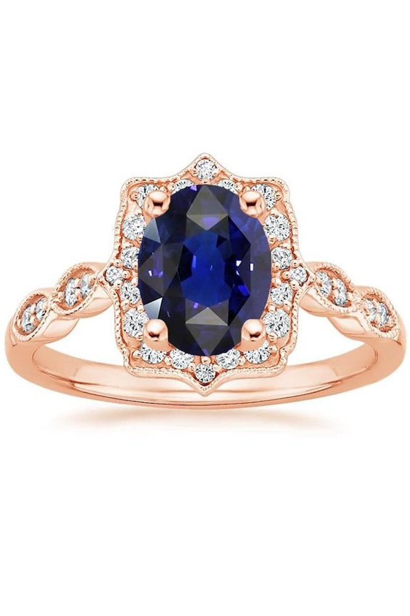 Enterprises 66563 3.75 CT Vintage Style Oval Ceylon Sapphire & Diamonds Halo Ring, Size 6.5