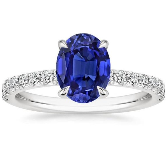 Harry Chad Enterprises 66590 4 CT Solitaire Sri Lankan Sapphire Ring with Diamond Accents, Size 6.5