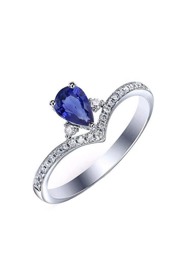 Enterprises 66613 2.50 CT 3 Stone Ring with Round Diamond Accents Pear Blue Sapphire, Size 6.5