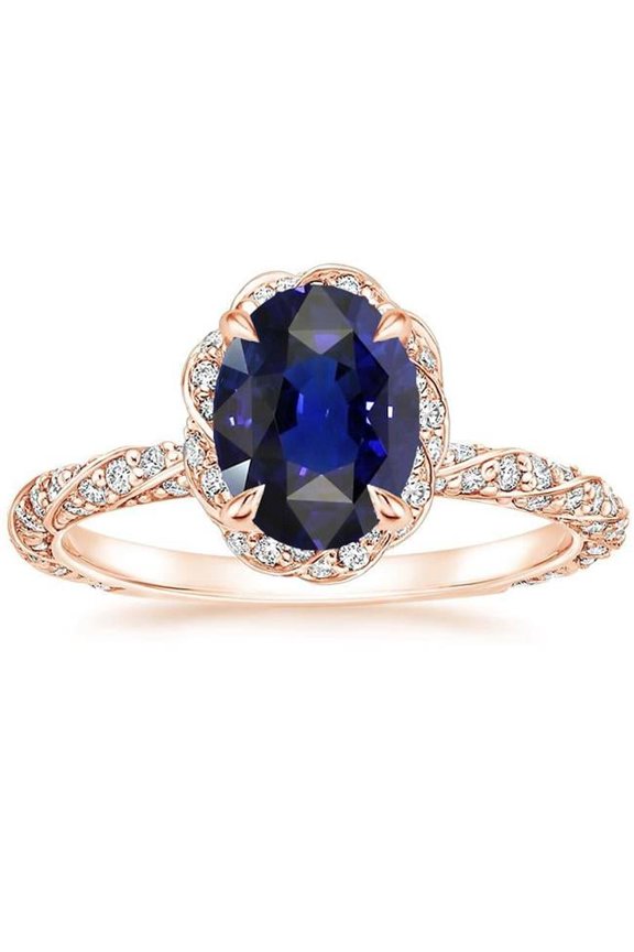 Enterprises 66660 3.50 CT Halo Rose Gold Twist Style Ceylon Sapphire & Diamonds Ring, Size 6.5