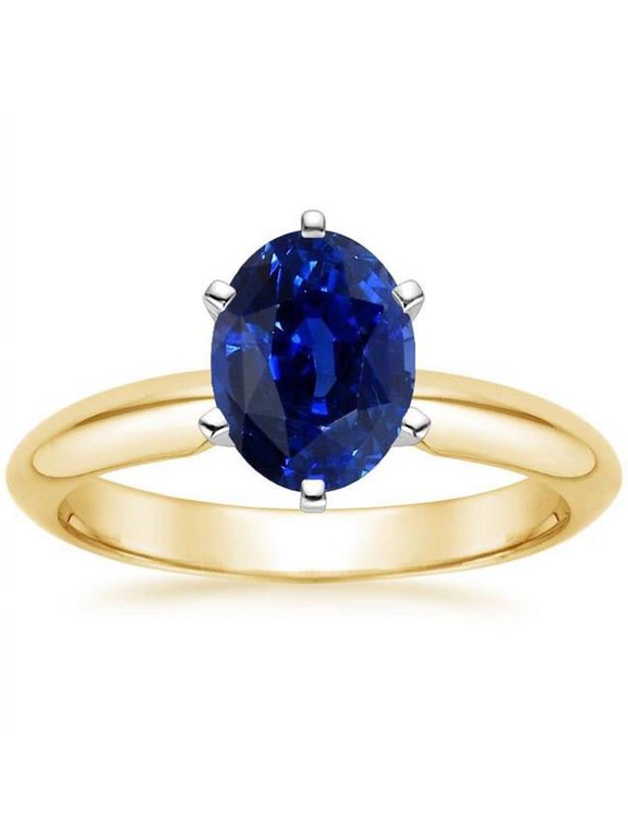 Enterprises 66672 Oval Sri Lankan Sapphire Two Tone 2 CT Thick Shank Solitaire Ring, Size 6.5