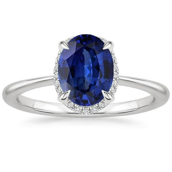Harry Chad Enterprises 66674 Halo Ceylon Oval Cut 3.50 CT Prong Setting Sapphire Ring, Size 6.5