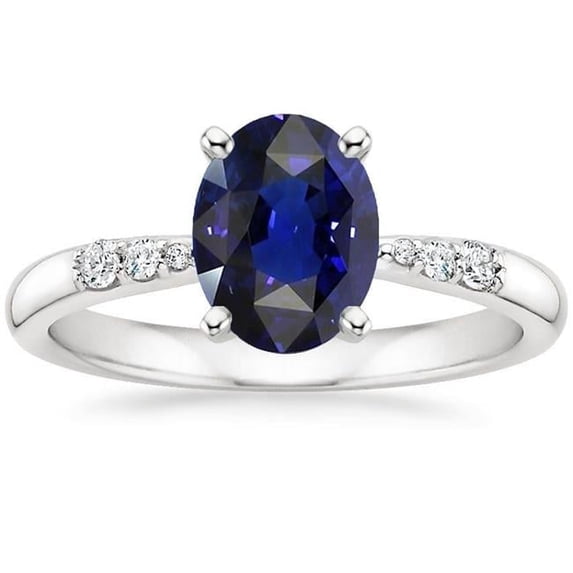 Harry Chad Enterprises 66694 3.50 CT White Gold Womens Oval Blue Sapphire & Round Diamonds Ring, Size 6.5