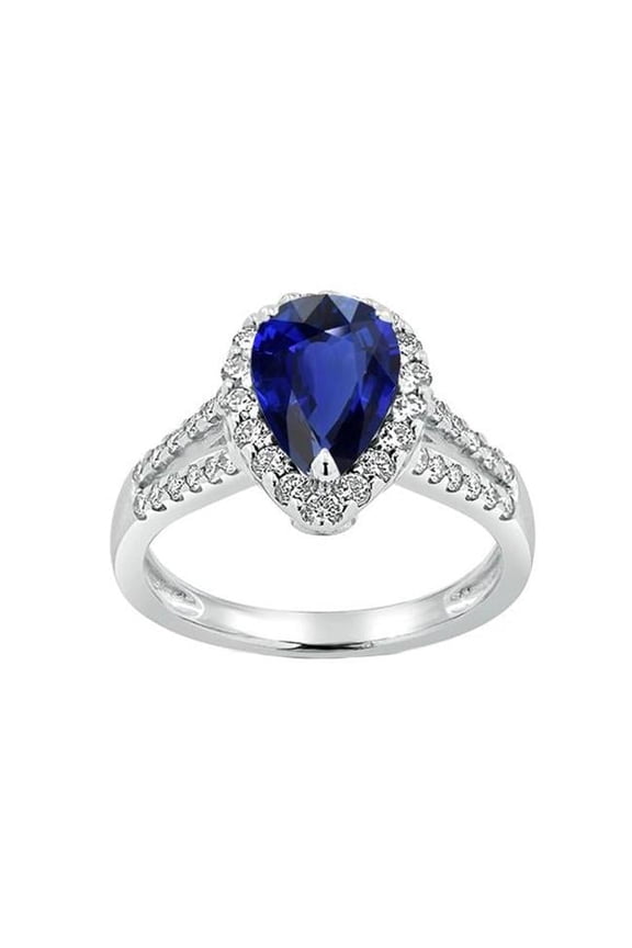 Enterprises 66720 3 CT Womens Split Shank Pear Ceylon Sapphire & Diamonds Halo Ring, Size 6.5