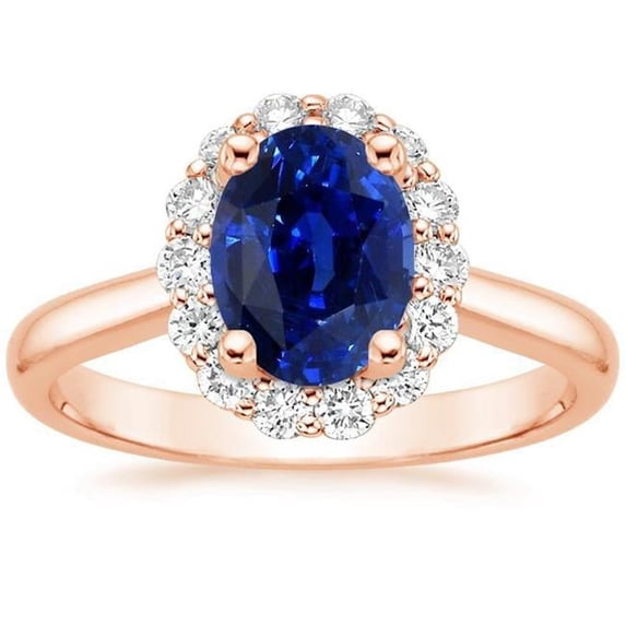 Harry Chad Enterprises 66765 3.50 CT Halo Round Diamond & Oval Sri Lankan Sapphire Ring, Size 6.5