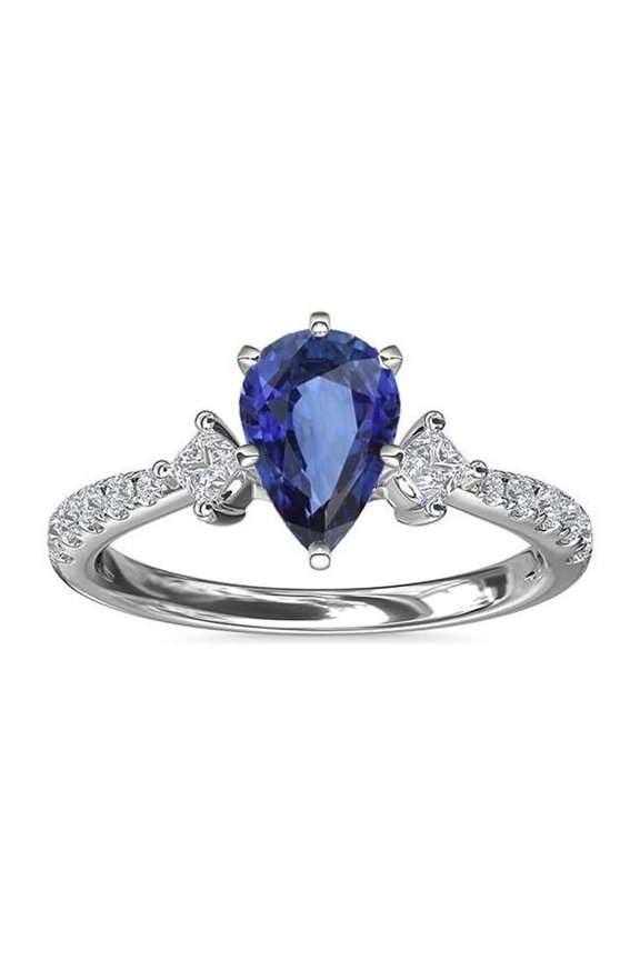 Enterprises 66926 2.50 CT 3 Stone Style Ceylon Sapphire Ring with Diamond Accents, Size 6.5