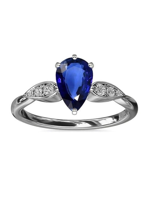 Enterprises 66929 2 CT Ladies Diamond Jewelry Ceylon Sapphire Ring, 14K White Gold - Size 6.5