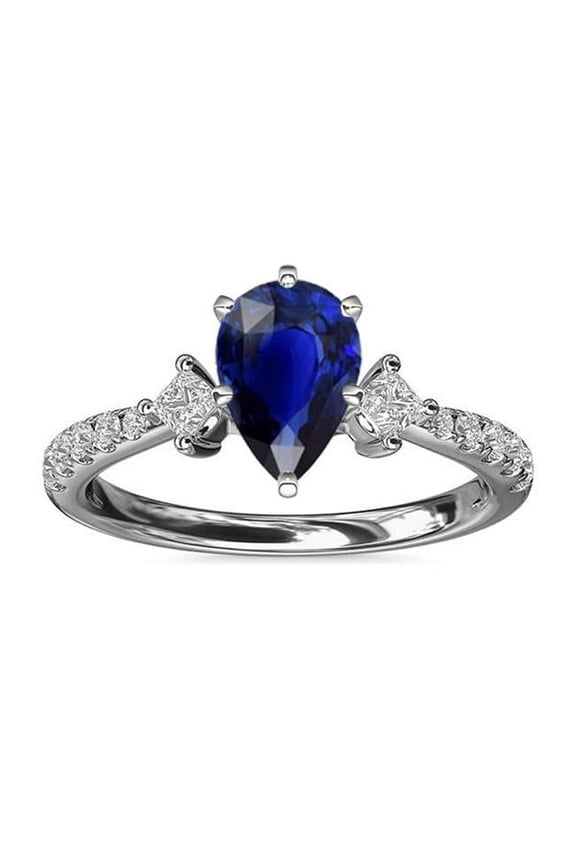Enterprises 66944 3 CT Three Stone Pear Ceylon Sapphire RIng with Diamond Accents, Size 6.5