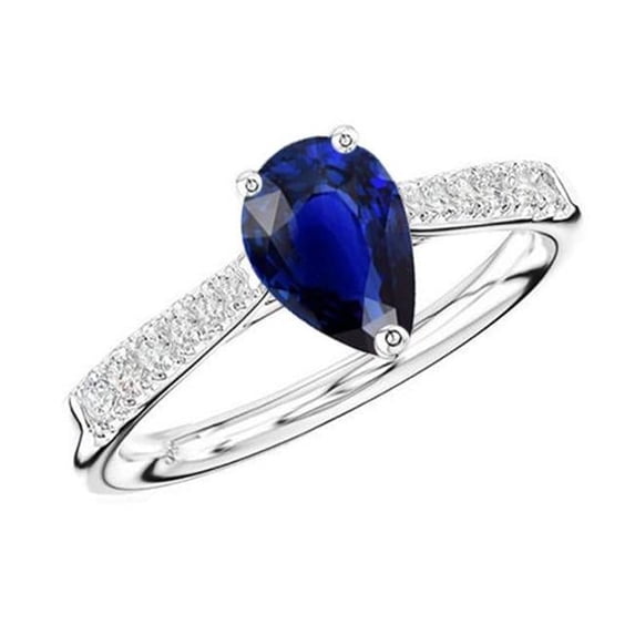 Harry Chad Enterprises 66969 3 CT Ladies Diamond Blue Pear Shaped Sapphire Ring, Size 6.5