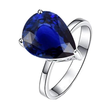 Harry Chad Enterprises 66989 3 CT Solitaire Pear Deep Blue Sapphire Ring, Size 6.5