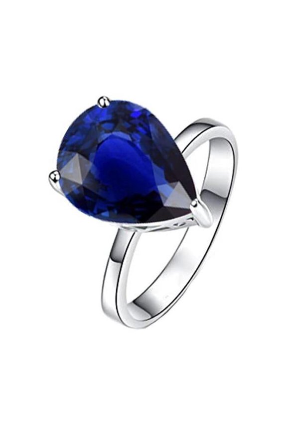 Enterprises 66989 3 CT Solitaire Pear Deep Blue Sapphire Ring, Size 6.5