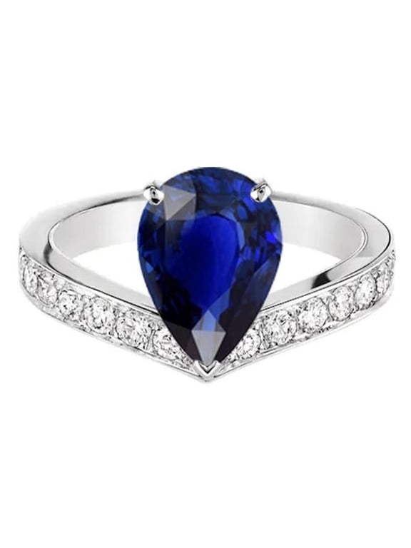 Enterprises 67020 Diamond Pear Ceylon Sapphire 4 CT Ladies Anniversary Ring, Size 6.5