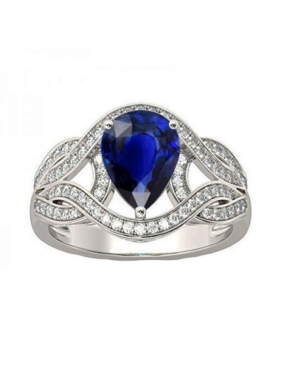 Enterprises 67034 3 CT Diamond Pear Vintage Style Ceylon Sapphire Gemstone Ring, Gold - Size 6.5