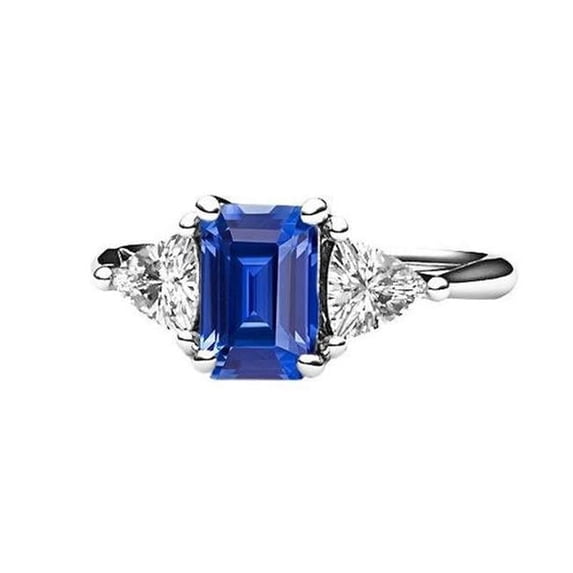 Harry Chad Enterprises 67073 2.50 CT 3 Stone Emerald Ceylon Sapphire & Trillion Diamond Ring, Size 6.5