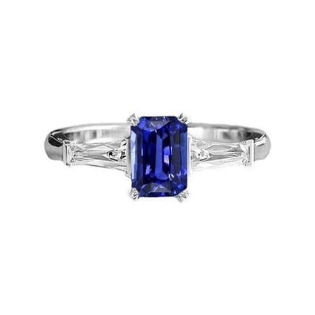 Harry Chad Enterprises 67091 2 CT Three Stone Radiant Shaped Srilanka Sapphire Ring, Size 6.5