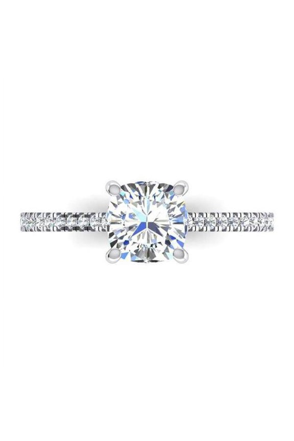 Enterprises 67112 2 CT Cushion Diamond White Gold Cathedral Setting Engagement Ring, Size 6.5