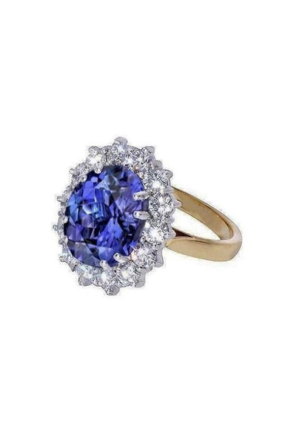 Enterprises 6713 Halo Oval Tanzanite AAA Diamonds 8.50 CT Ring, Two Tone Gold - Size 6.5