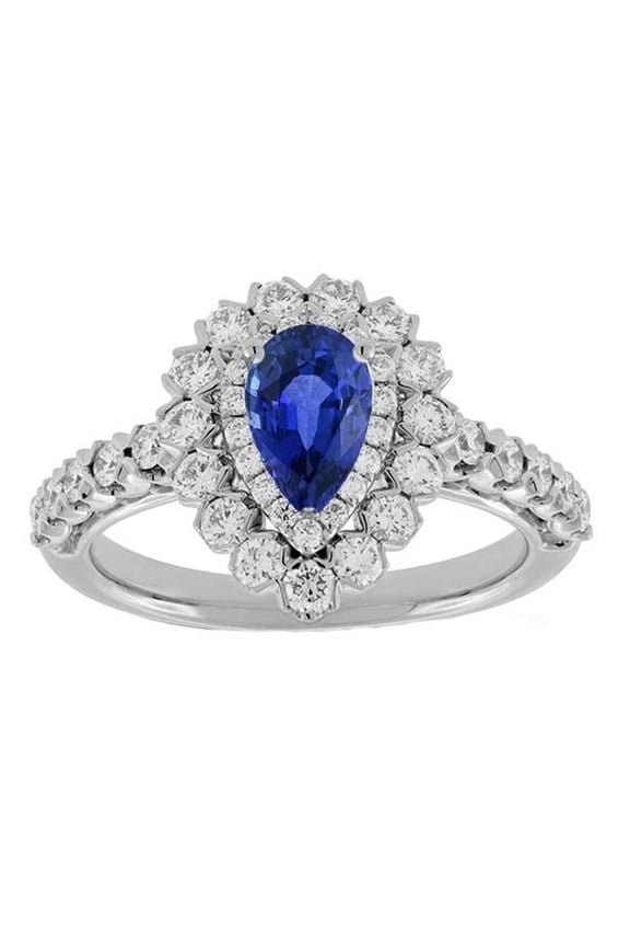 Enterprises 67143 4.50 CT Diamond Double Halo Ceylon Flower Style Sapphire Ring, Size 6.5