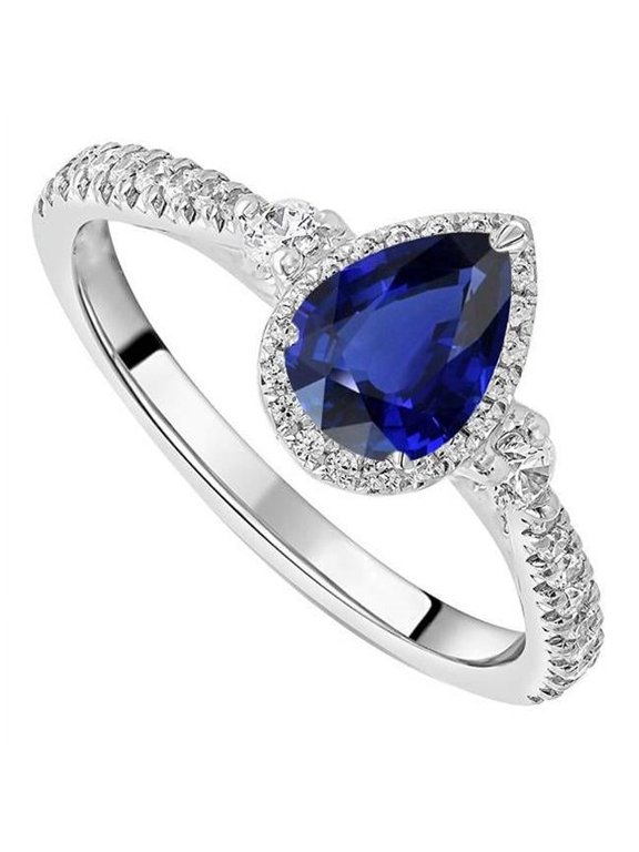 Enterprises 67153 5 CT Halo Anniversary Ceylon Sapphire Ring & Diamonds, Size 6.5